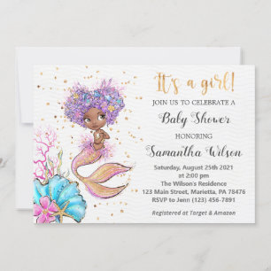 Invitación Watercolor Little Mermaid Baby Shower