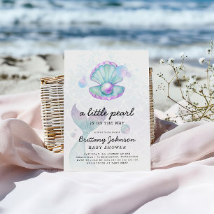 Invitación Watercolor Little Pearl Baby Shower
