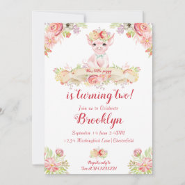 Invitación Watercolor Little Piglet Birday Party