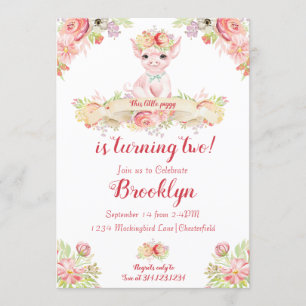 Invitación Watercolor Little Piglet Birday Party