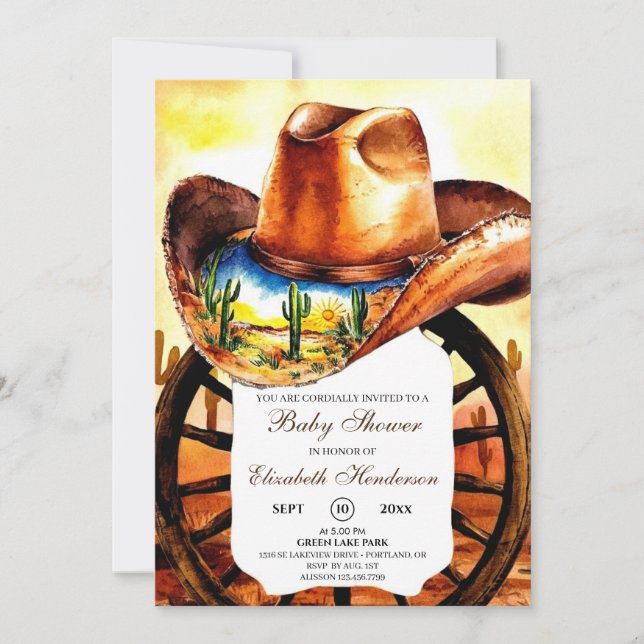 Invitación Watercolor Little Rodeo Cowboy Baby Shower (Anverso)