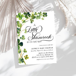 Invitación Watercolor Little Shamrock Script Baby Shower