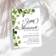 Watercolor Little Shamrock Script Baby Shower