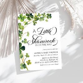 Invitación Watercolor Little Shamrock Script Baby Shower