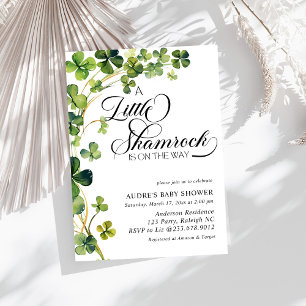 Invitación Watercolor Little Shamrock Script Baby Shower