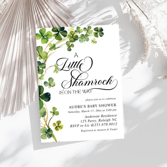 Invitación Watercolor Little Shamrock Script Baby Shower (Subido por el creador)