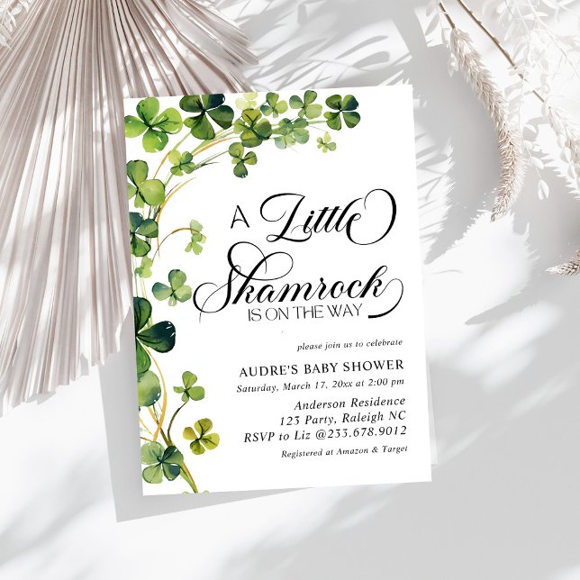 Invitación Watercolor Little Shamrock Script Baby Shower (Subido por el creador)