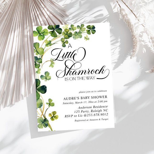Invitación Watercolor Little Shamrock Script Baby Shower (Subido por el creador)