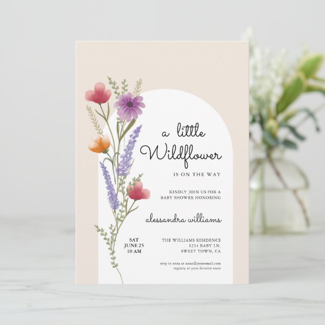 Invitación Watercolor Little Wildflower Baby Shower (Anverso de pie)