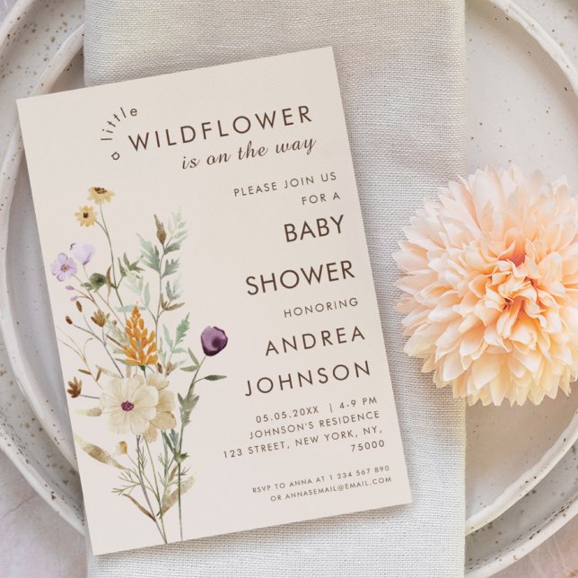 Invitación Watercolor Little Wildflower Baby Shower Botánico (Subido por el creador)