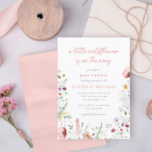 Invitación Watercolor Little Wildflower Chica Baby Shower