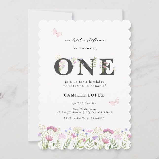 Invitación Watercolor Little Wildflower Invitat de cumpleaños (Anverso)