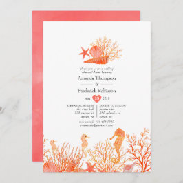 Invitación Watercolor Living Coral Beach Ensayo Cena