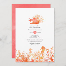 Invitación Watercolor Living Coral Beach Shower
