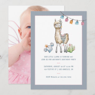 Invitación Watercolor Llama Kids Birthday Fiesta Photo