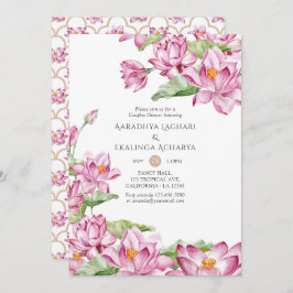 Invitación Watercolor Lotus Flor Ducha Parejas Indias