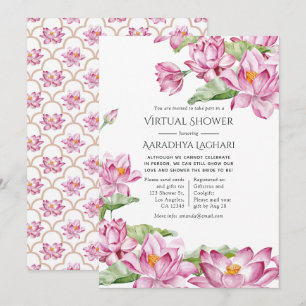 Invitación Watercolor Lotus Flower Indian Virtual Shower