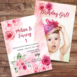 Invitación Watercolor Magenta Rosa Rosa Rosa Rosa Primer Cump