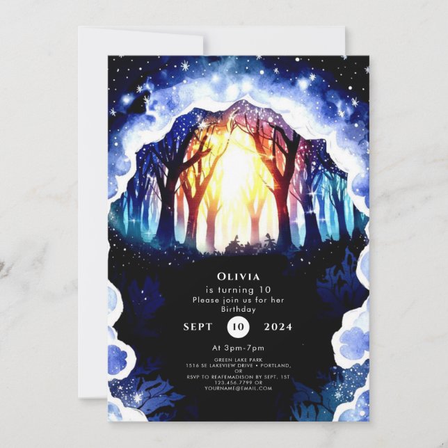 Invitación Watercolor Magic Woodland Birday (Anverso)