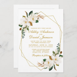 Invitación Watercolor Magnolias Greenery Gold Photo Boda
