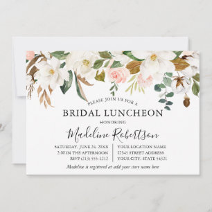 Invitación Watercolor Magnolias Rosas Bridal Shower Luncheon