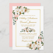 Watercolor Magnolias Rosas Floral Boda Gold