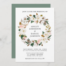 Watercolor Magnolias Rosas Wreath Sage Green