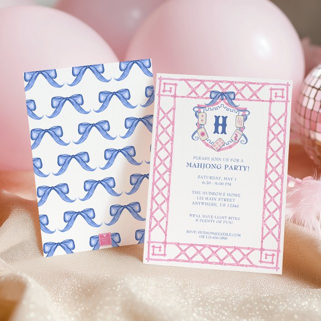 Invitación Watercolor Mahjong Monogram Crest Bamboo Party (Subido por el creador)