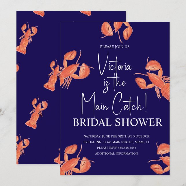 Invitación Watercolor Main Catch Lobster Bridal Shower (Anverso / Reverso)