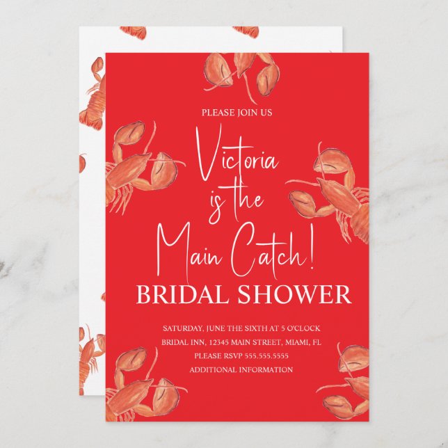 Invitación Watercolor Main Catch Lobster Bridal Shower (Anverso / Reverso)