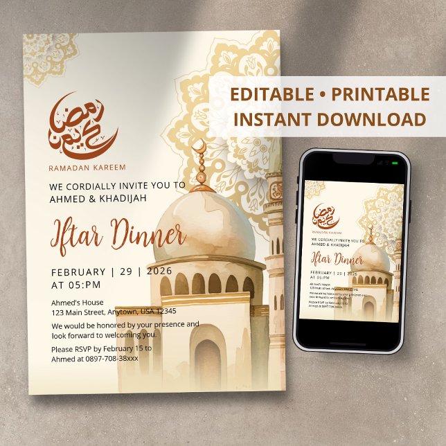 Invitación Watercolor Mandala Mosque Ramadan Iftar Invitation (Subido por el creador)