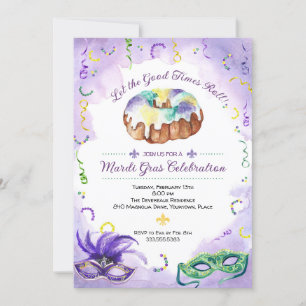Invitación Watercolor Mardi Gras, Fiesta del Martes de Grasa