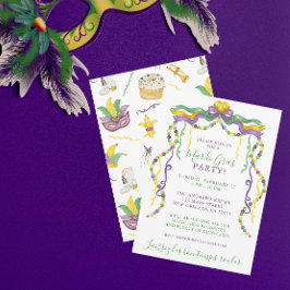 Invitación Watercolor Mardi Gras Máscaras Fiesta de la Corona