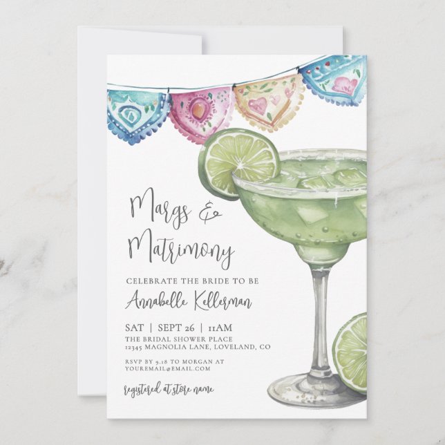 Invitación Watercolor Margarita Bridal Shower (Anverso)