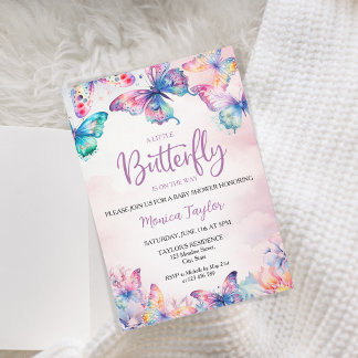 Invitación Watercolor Mariposa Bebé Chica Ducha