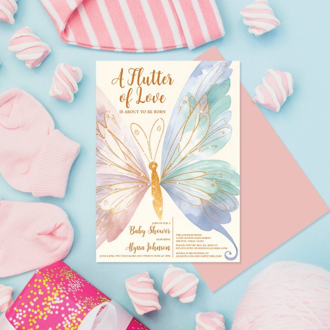 Invitación Watercolor Mariposa Elegante Purpurina Baby Shower (Subido por el creador)