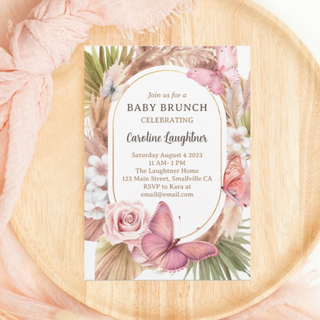 Invitación Watercolor Mariposa Floral Jardín Bebé Brunch (Subido por el creador)