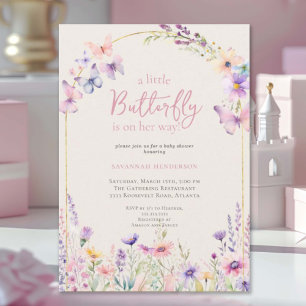 Invitación Watercolor Mariposa Rosa Floral Baby Shower