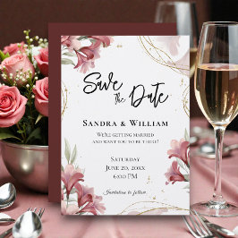 Invitación Watercolor Maroon Floral Wedding Save the Date