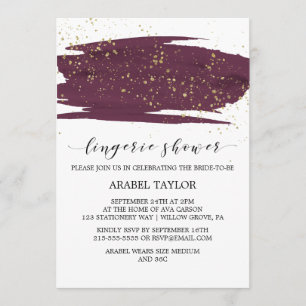 Invitación Watercolor Marsala & Gold Sparkle Lingerie Shower