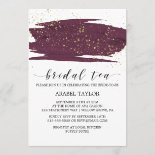 Invitación Watercolor Marsala y Gold Sparkle Bridal Tea
