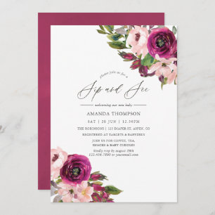 Invitación Watercolor Marsala y Rubor Floral Sip and See