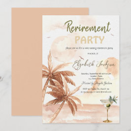 Invitación Watercolor Martini Glass Rustic Palms Retirement 