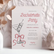 Watercolor Martini Pink Bow Bachelorette