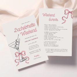 Invitación Watercolor Martini Pink Bow Bachelorette Weekend