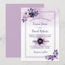 Invitación Watercolor Mauve Floral Elegante Primavera Boda