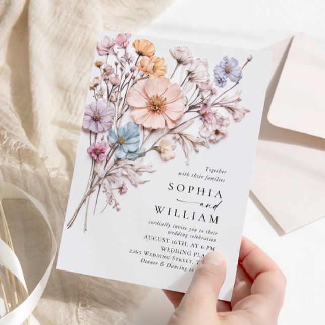 Invitación Watercolor Meadow Boda de flores silvestres bohemi (Subido por el creador)