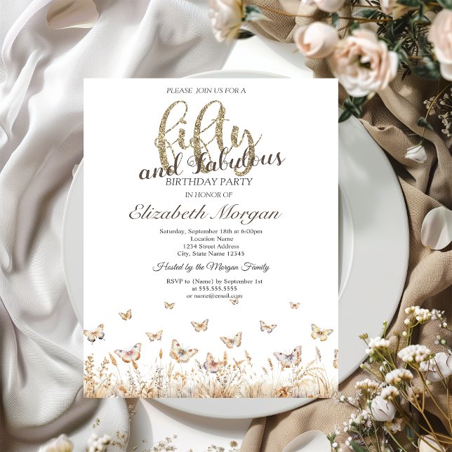 Invitación Watercolor Meadow Butterflies 50 cumpleaños (Subido por el creador)