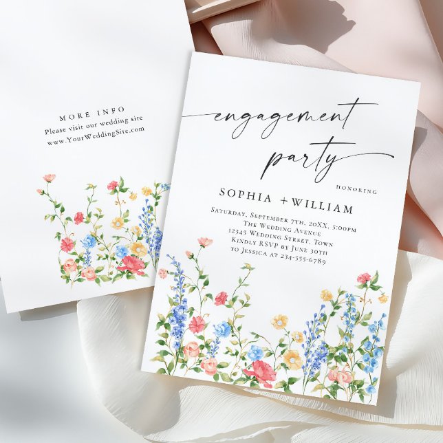 Invitación Watercolor Meadow Wildflower Boho Engagement Party (Subido por el creador)