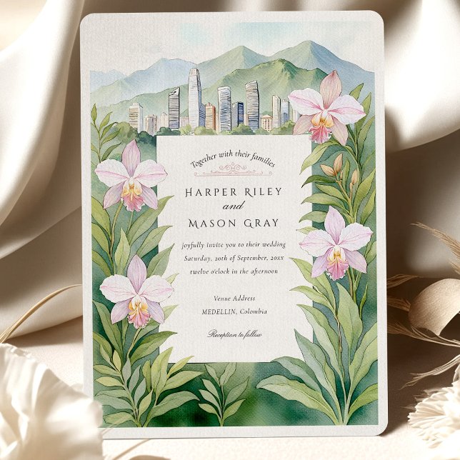 Invitación Watercolor Medellín Colombia Orchids Boda (Subido por el creador)